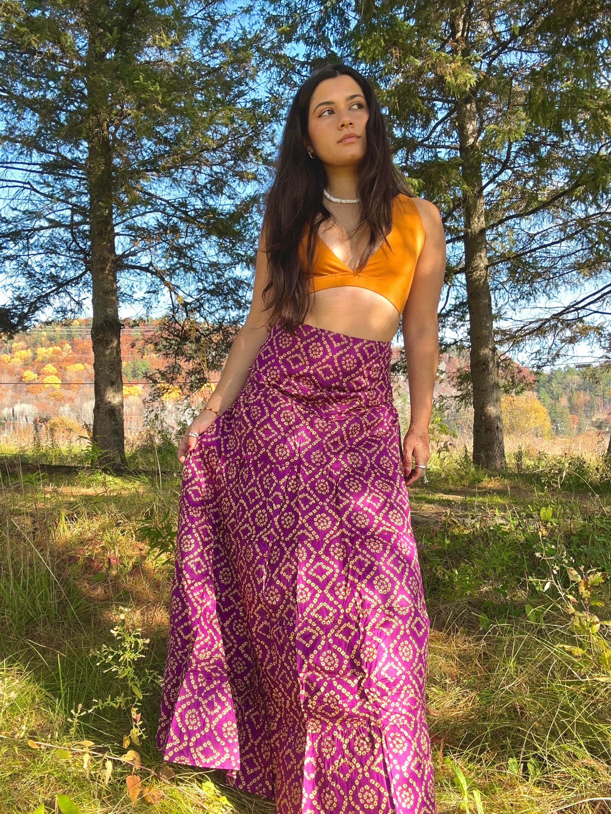 【BAON】Limoy banding pin tuck check long skirt MO&CO. | Checkered Asymmetrical Maxi Skirt | Women | Lane